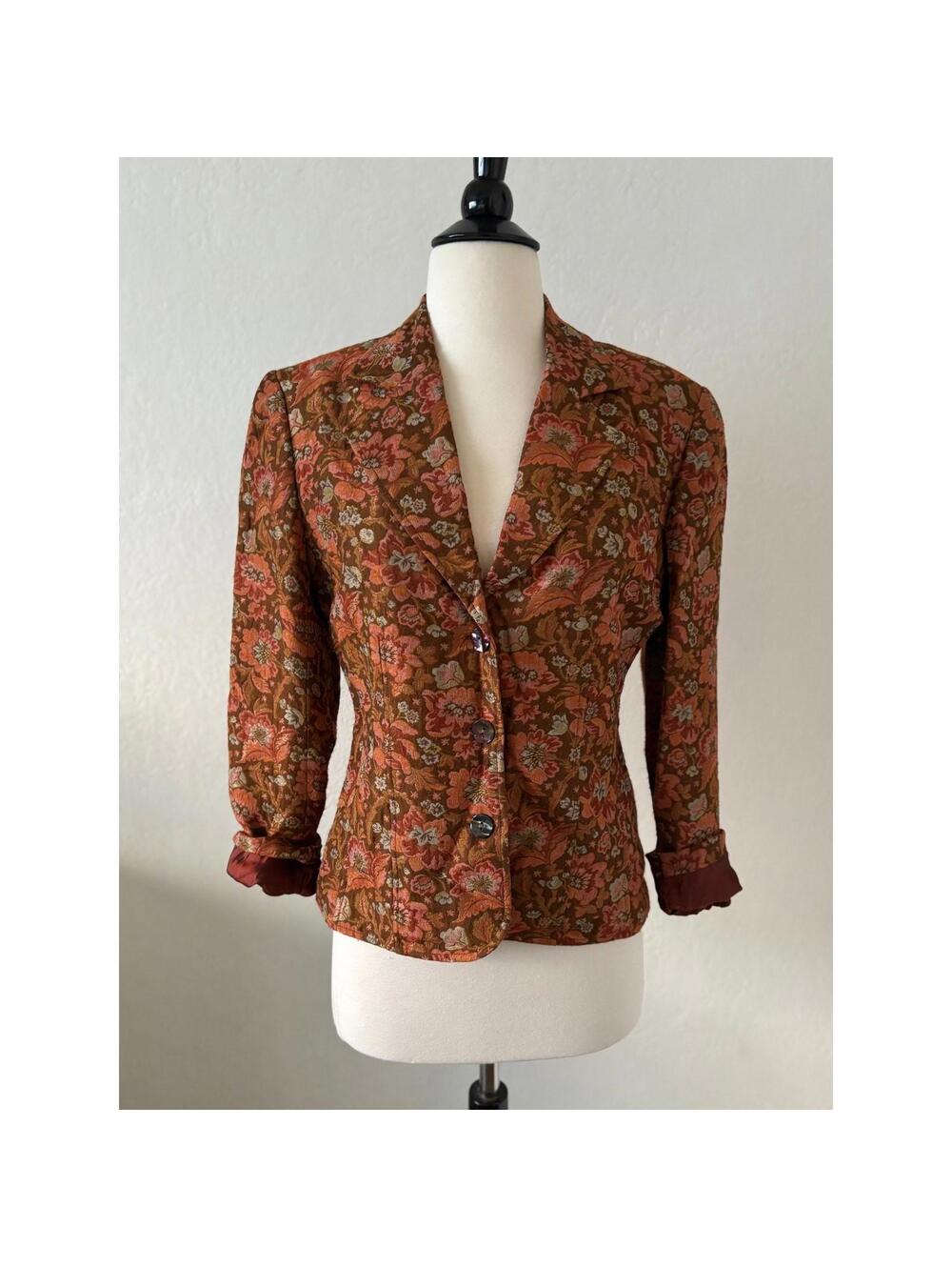 Vintage Oilily Floral Jacquard Women's Blazer Jacket Size 36 US Small Rare